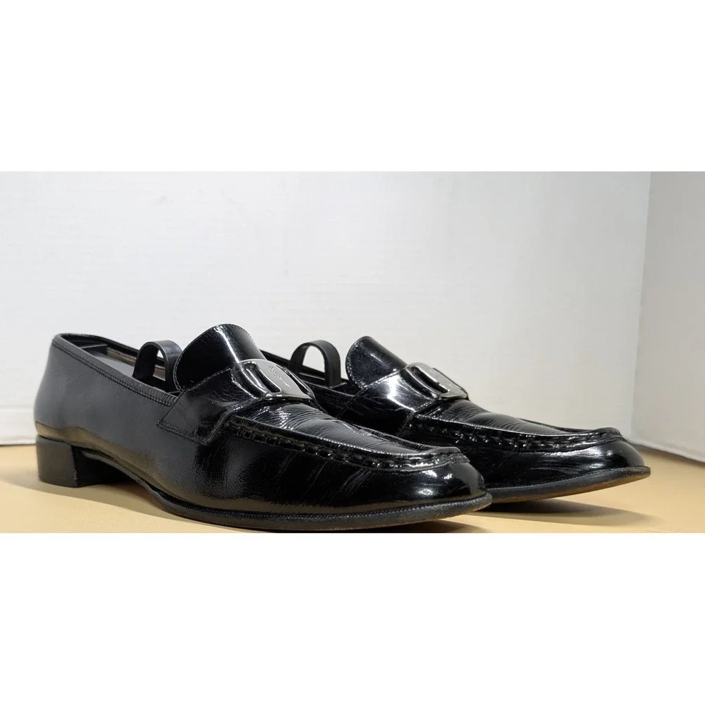 Salvatore Ferragamo Women Boutique Black Patent Gancini Loafers Size 9.5 A